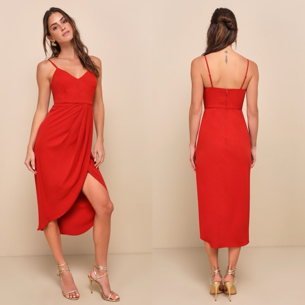 Lulus | Reinette Rust Red Midi Dress